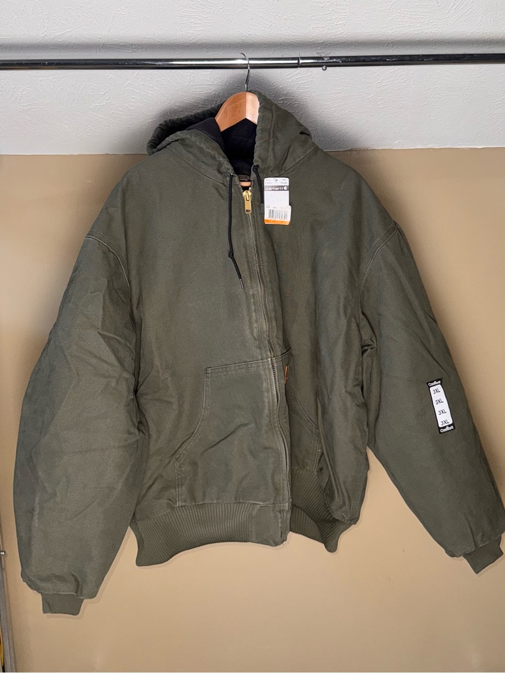 Carhartt J130 ARG Men's Green Hooded Full Zip Lined Active Jacket 3XL IRR